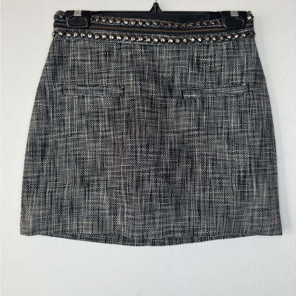 H&M Navy Tweed Mini Skirt with Embellished Waist – Size 6 - Picture 11 of 16